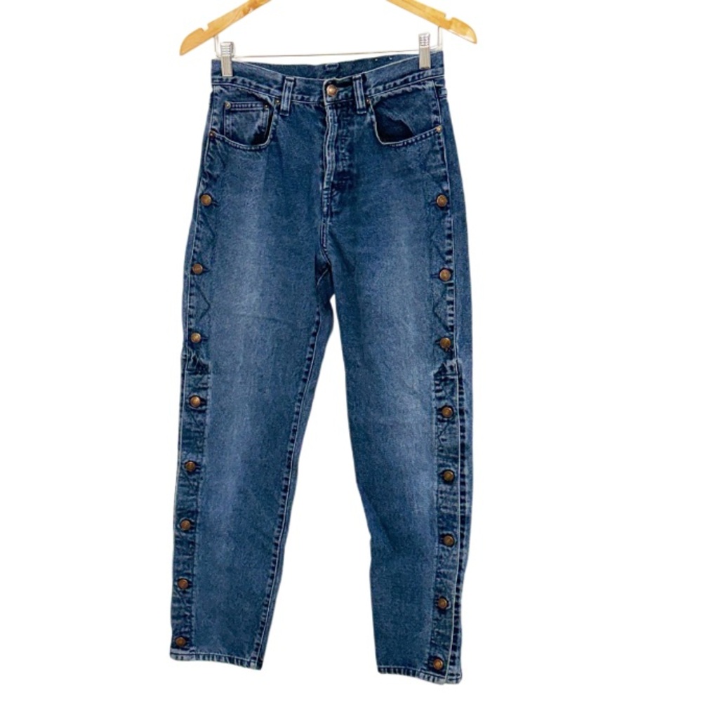 JORDACHE Vintage Jeans With Snap Legs Medium Wash Hidden Button Fly Size 28
